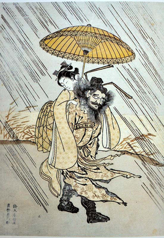 Shoki Carrying a Young Woman on her Dos